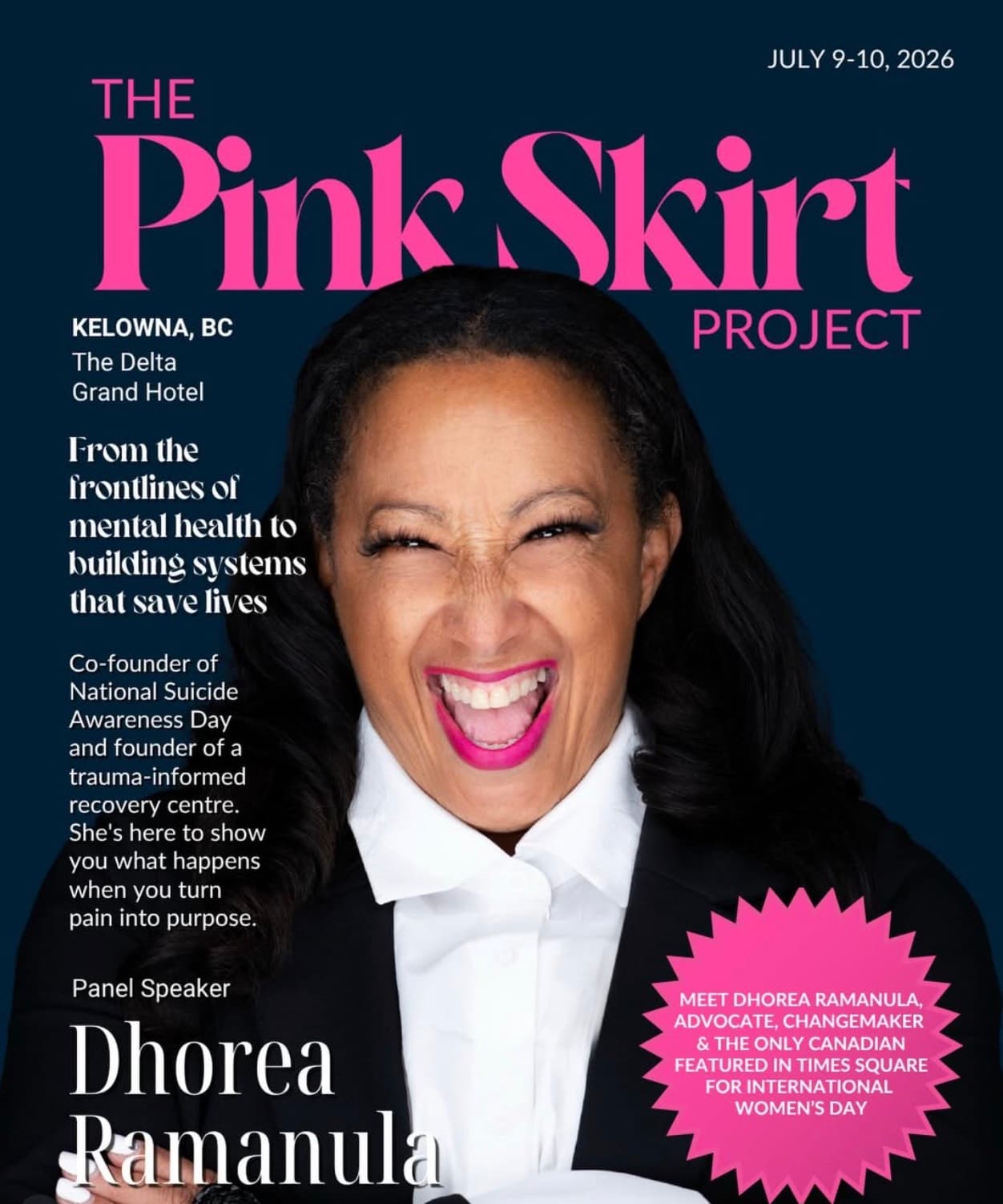 Pink Skirt Project feature of Dhorea Ramanula as a panel speaker in Kelowna